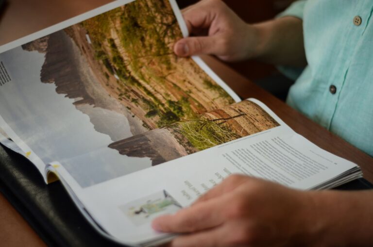 Researcher reading articles