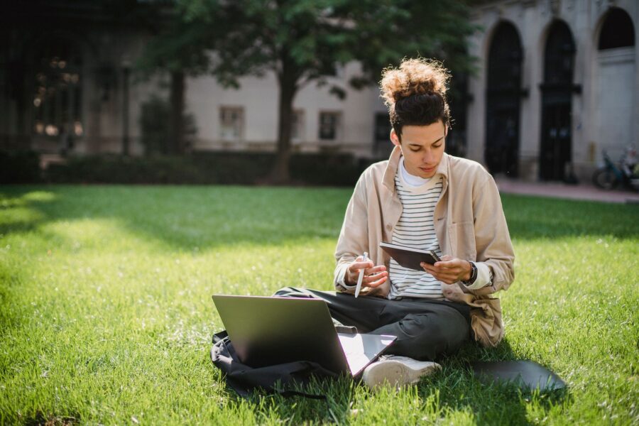 University student reading