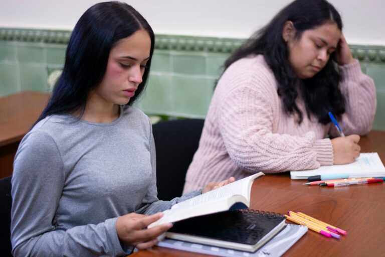University student reading