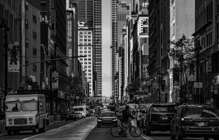 Person crossing busy