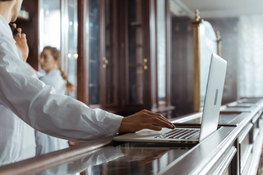 Researcher laptop digital