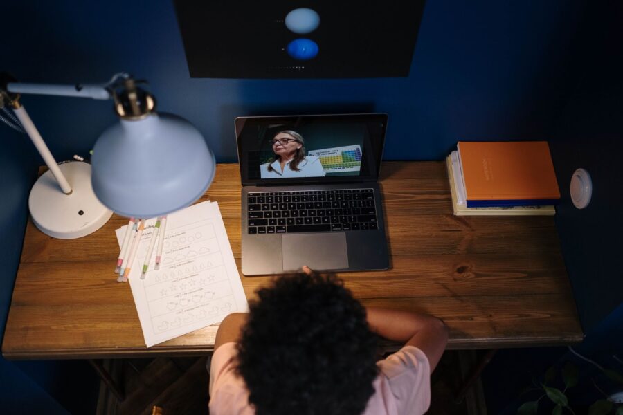 Student watching educational