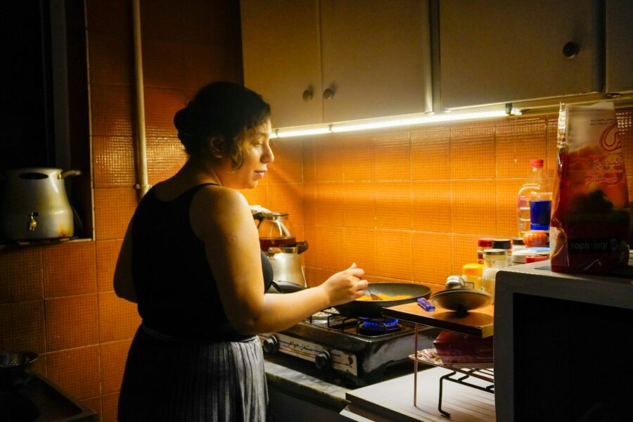 Woman smelling food
