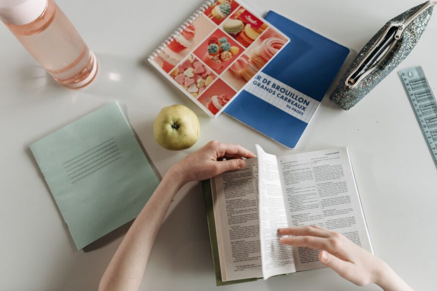 Student reading printed