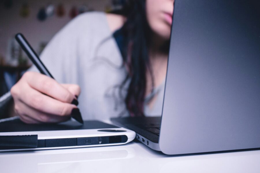 Student using laptop