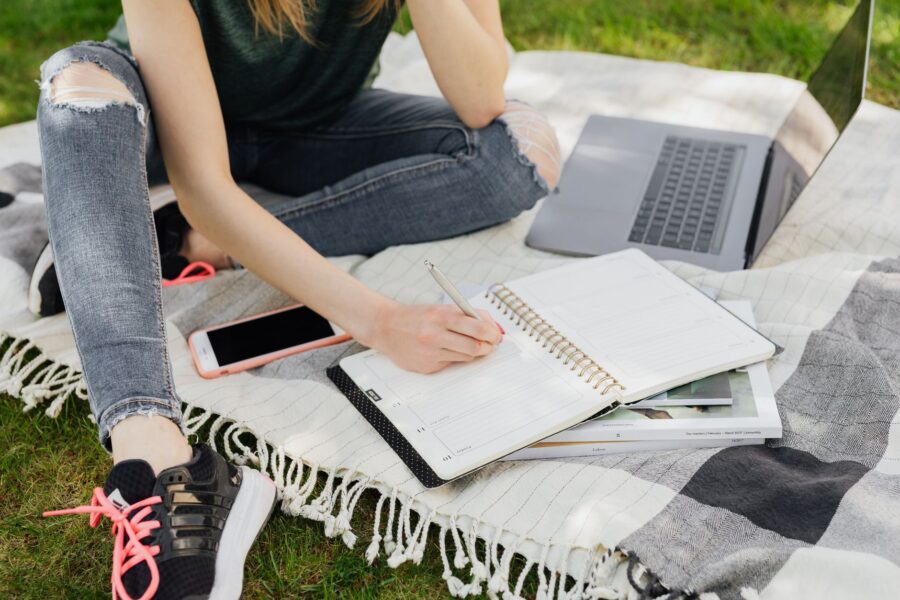 Student studying phone