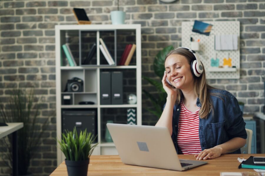 Student headphones laptop